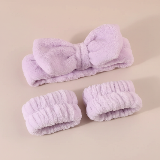 Spa Headband and Wristband Set on blush pink background